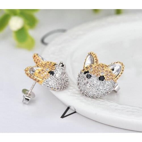 Popular 925 Silver Mosaic Zircon Dog Earrings Trendy Fashion Charm Jewelry Accessories Amulet Gifts for Women Her