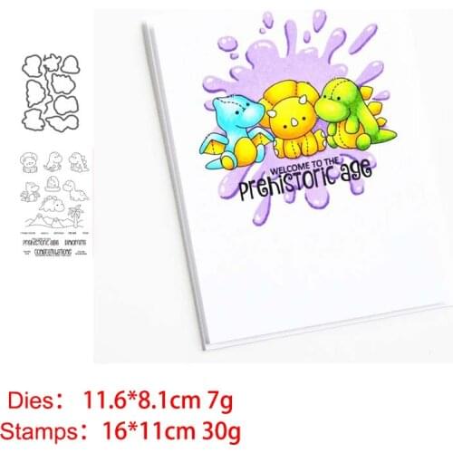 Primitive Dinosaur Clear Stamps and Metal Cutting Dies DIY Scrapbooking Paper Photo Album Crafts Seal Punch Stencils