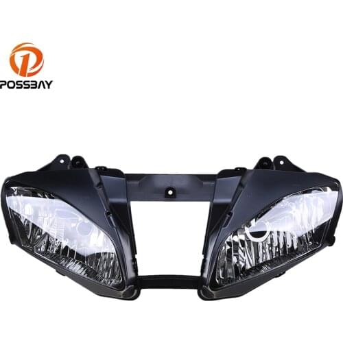 POSSBAY Motorcycle Upper Front Headlight Housing for Yamaha YZF R6 2006-2007 Motorcycle Head Light Headlamp Assembly Clear Lens