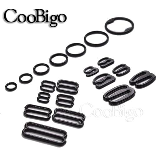 200pcs Adjustable Bra Strap Buckles Underwear Part Lingerie Slider O Ring Clip Hook Sewing DIY Accessory Black Plastic 6mm-25mm