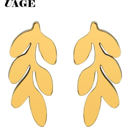 UAGE Tiny Tree Leaves Stainless Steel Earrings Gifts for Women Olive Branch Stud Earrings Feather Earrings oorbellen