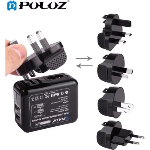 PULUZ 2 Ports USB 5V (2.1A + 2.1A) Wall Charger Set with Removable International UK+ EU + US+AU Plug Adapters for GoPro HERO 5/4