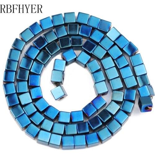 RBFHYER Blue Square Shape 2/3/4/6mm Hematite Natural Stone Loose Spacers Beads For Charm Jewelry Making DIY Bracelets Pendants