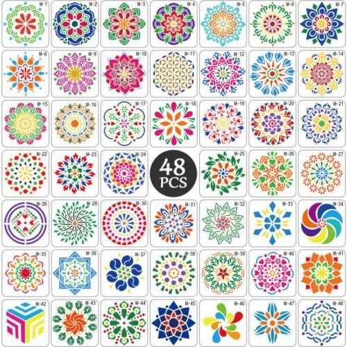 48pcs/Set Datura Pattern Plastic Stencils Painting Template 13*13cm Decoration School Suppliers Stationery By Kevin&sasa Crafts