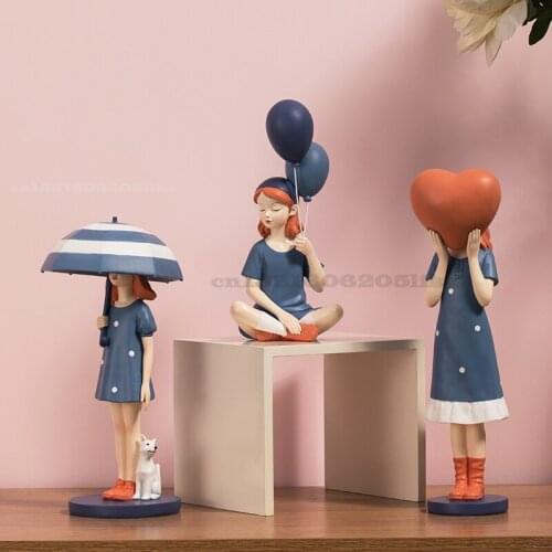 Nordic Resin Balloon Girl Sculpture Ornament Living Room Desktop Character Model Crafts Home Decoration Accessories Wedding Gift