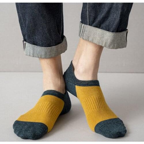 High Quality Mens Socks 3 Pairs/Lot Patchwork Color Invisible Short Ankle Socks Retro Style Breathable Cotton Boat Socks Casual