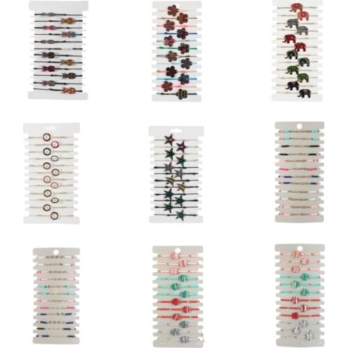 YEYULIN 12pcs/lot Handmade Animal Flower Charms Knitted Bracelet Set Women Adjustable Elastic Rope Chain Wristband Jewelry Gift