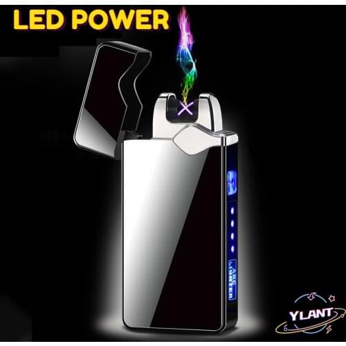SWT LED Power Display cool USB rechargeable Metal Windproof electric lighters New button Double Arc Plasma electric Lighter