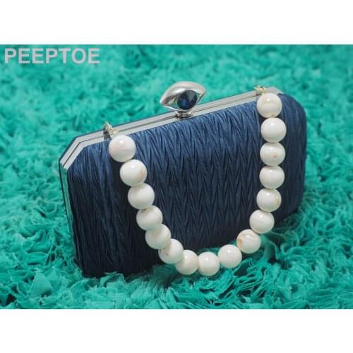 Women Luxury Ruffied Pleated Acrylic Ball Handle Evening Bridal Wedding Party Bag Clutch Handbag