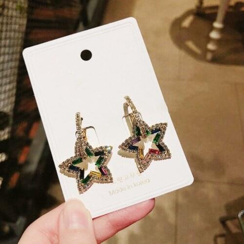 MENGJIQIA Korean New Temperament Rhinestone Hollow Star Colorful Hoop Earrings For Women Party Elegant Circle Boucle D'oreille