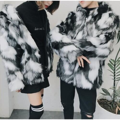 Winter autumn thicken thermal marten fur leather jackets men casual mens loose coats fox plush outerwear fashion black and white