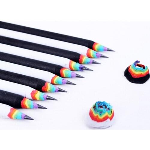 1pc Cute Rainbow Wooden 2B Pencils Kawaii Gradient Student Cylindrical Pencil For Kids Gift School Supplies Pencil Stationery