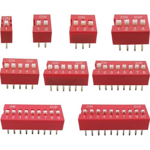 10Pcs/Lot Slide Type Switch 1 2 3 4 5 6 7 8 10 Bit 2.54mm Position Way 2 Row DIP Red Pitch Toggle Switch Snap Switch Dial Switch