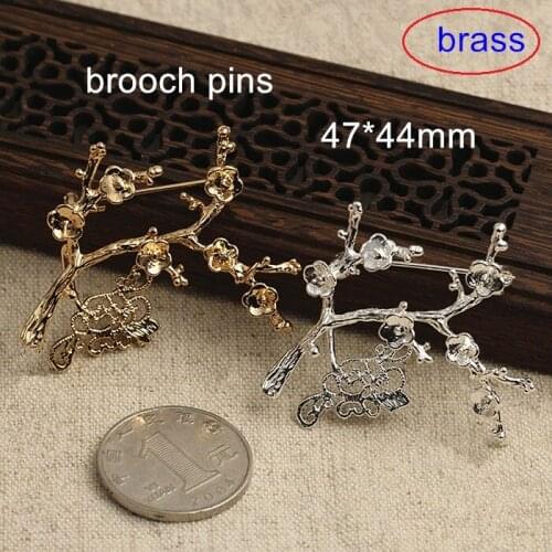 2 pcs Gold-color / Silver-color Brass Brooch Pins For DIY Brooches,47*44mm Women / Girlss Brooches - Free Shipping