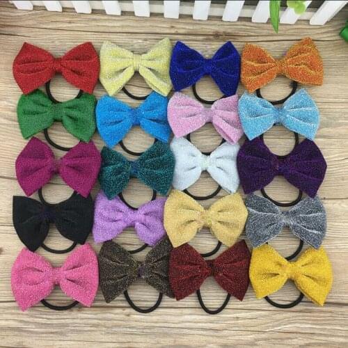 20pcs/lot Fabric Bow Hairband 4inch Glitter Hair Bows with Black Hairband for Kids Girls Hair Accessories