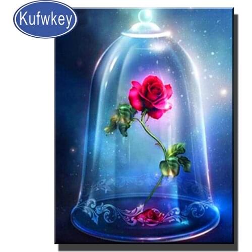 5D DIY Diamond Painting Cartoon art, fantasy Beast rose flower view cross stitch full square/round diamond mosaic embroidery