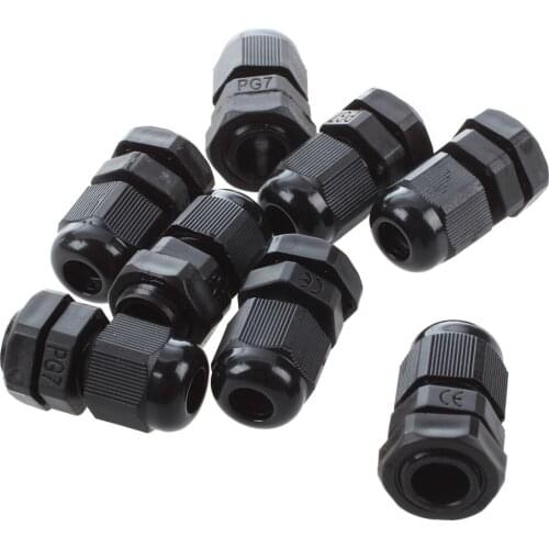 8 PCS PG7 Black Plastic Waterproof Cable Gland Connector 3-6.5mm