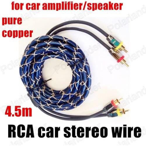 Big promotion pearl blue pure copper 4.5m car audio cables RCA to RCA Stereo Car speaker wire for car amplifier speaker