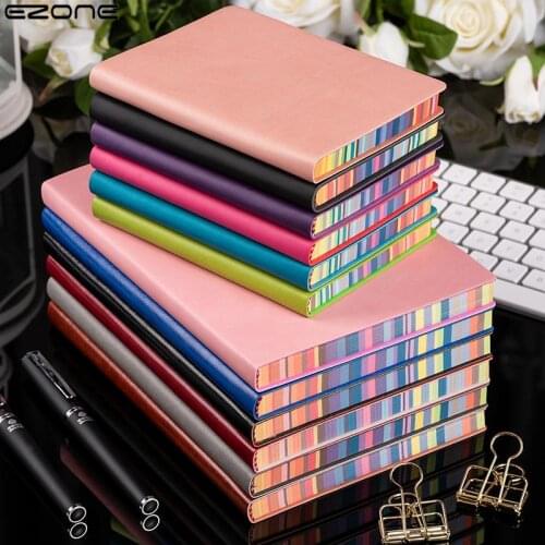 EZONE A5/A6 Soft Leather Rainbow Edge Solid Color Notebook Creative Simple Notepad Thickened Leather School Office Stationery