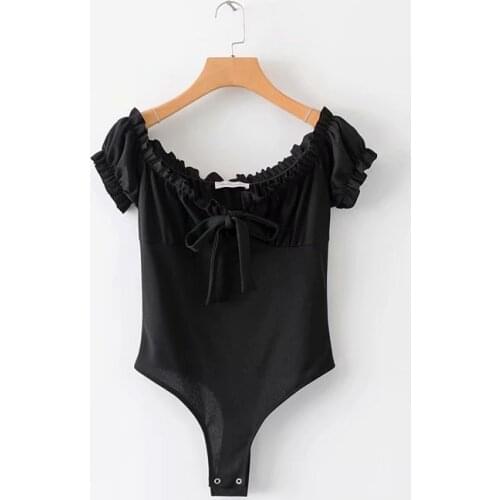 Lace Up Solid Color Bodysuit Short Sleeveless Summer Sexy Skinny Body Suits for Women