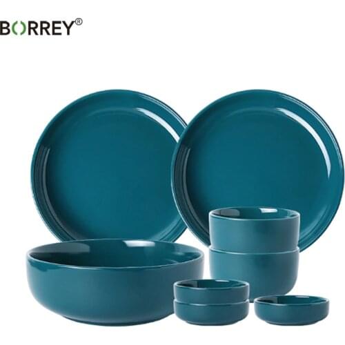 BORREY Ceramic Dinner Plate Bowl Dish Sets Pink Round Plate Porcelain Ins Dinner Dish Nordic Style Restaurant Dinner Plates Bowl