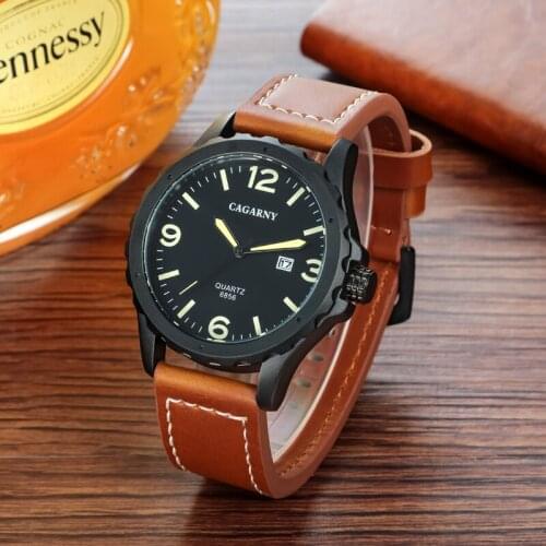 Luxury Brand Cagarny Men Quartz Watch Men Fashion Mens Watches Genuine Leather Date Sport Military Watches Reloj Hombre 2019 New