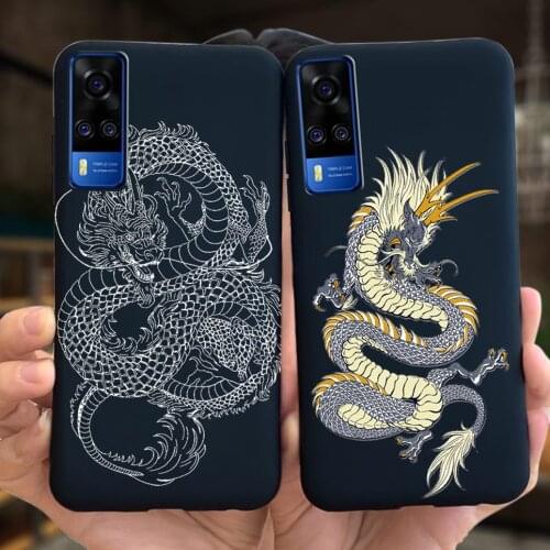 Case For Vivo Y31 Case 6.58" Mens Phone Case For Vivo Y 31 V2036 Cover Dragon Painted Black Liquid Silicone Housing vivoY31