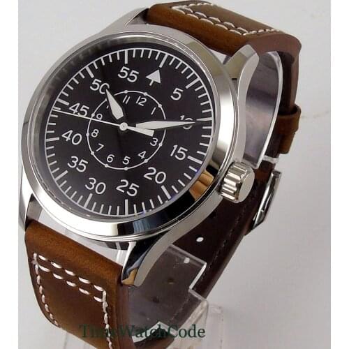 Corgeut 42mm Automatic Watch For Man Miyota8215 ST1612 Movement Black Dial Leather Strap Sapphire Glass Classic Wristwatch