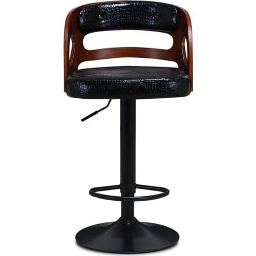 Wooden Back Bar Chair Multi-function Front Desk Retro High Stool with Footrest Household Stable Balcony Leisure Stool PU Seat