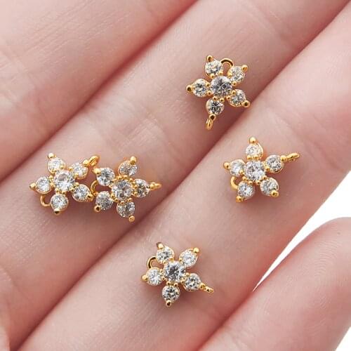 Doreen Box 1PC Metal Charms Pendants Rhinestones Five-petal Flower-shaped Copper Pendants DIY Jewelry Making Accessories 8x9mm