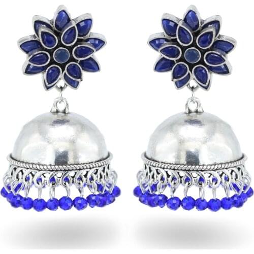 Ethnic Classical Blue Beads Jhumka Indian Earrings Handmade Ladies Gypsy Earring Lantern Tassel Palace Jewelry Orecchini Donna