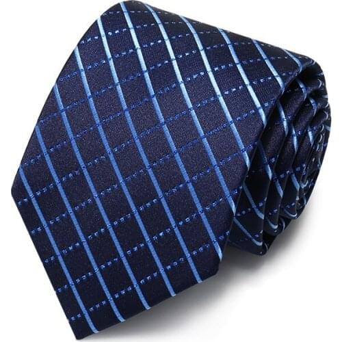 High Quality 2020 Designer New Fashion Blue Plaid Navy Blue Pattern 8cm Ties for Men Necktie Business Formal Suit with Gift Box