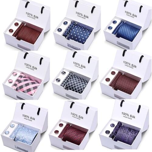 2019 New Arrow 7.5 CM Men Neckties Jacquard Weave Skinny Ties Handkerchief Cufflinks Fashion Neck Tie Set Gifts for Men