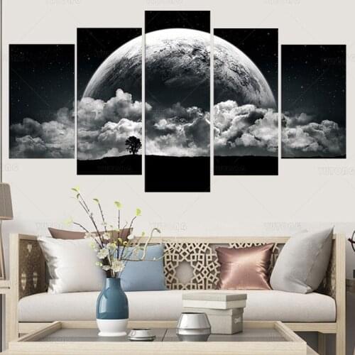 HD Canvas Paintings poster Printed 5 Pieces black white earth Wall Art Pictures For Living Room Bedroom Home Decor framed