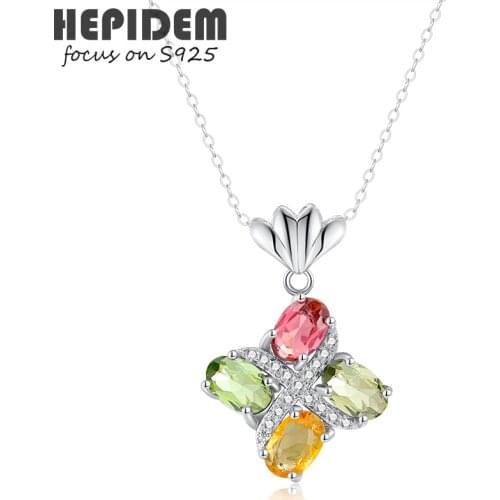 HEPIDEM 100% Tourmaline 925 Sterling Silver Necklace 2022 Trend Women Red Yellow Stone Gem Gemstones Gift S925 Fine Jewelry 1069