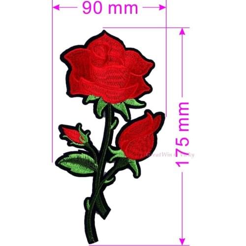 Red Rose Flower Branch Leaf Iron-on Brand Patches Sew-on Embroidery Patch Motif Applique Women DIY Clothes Petal Decoration