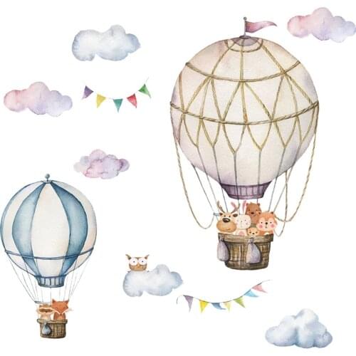 Colorful Hot Air Balloon Cloud Rain PVC Wall Decal Wall Sticker Cartoon Wallpaper For Kids Baby Room Home Decor