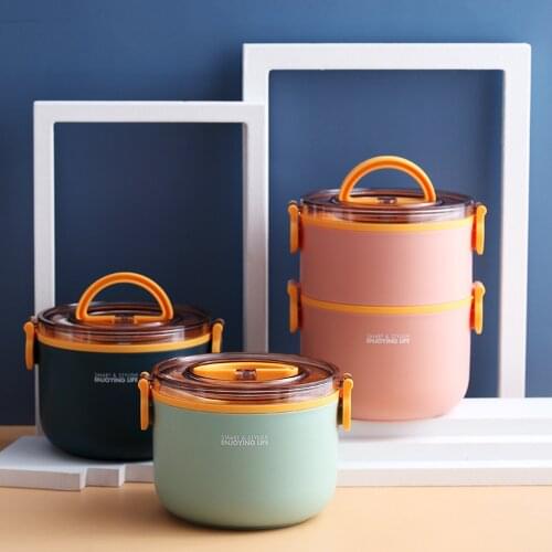 Double layer Round Lunch Box With Spoon Single Double Layer Separation,Microwave 1.6L Bento Box Work School Outdoor Picnic
