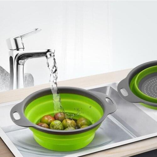 Kichen Accessories Silicone Colander Sink Strainer Foldable Vegetable Washing Basket Kitchen Stuff Gadget Collapsible Basket