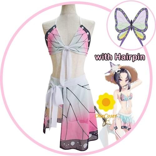 Demon Slayer Swimsuit Anime Kochou Shinobu Takerlama Kochou Cosplay Swimming Costume Bikini Kimetsu No Yaiba Swimwear Summer
