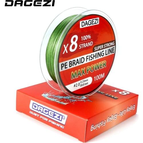 DAGEZI 100m 8 strand 10-80LB Super Strong PE braided fishing lines Japanese Multifilament Fishing Lines 6 colors