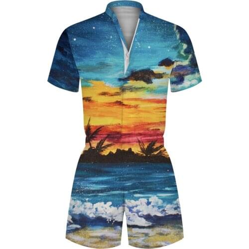 Summer New Design Overalls Mens Rompers Hawaii Print Casual Jumpsuit Women Beach Sets One-piece Outfits Plus Size Playsuit