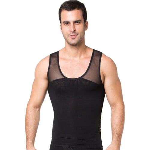 Summer Mens Thin Nylon Belt Body Sculpting Orthopedic Underwear Elastic Slim Vest Waist Abdomen Black White Tank Tops