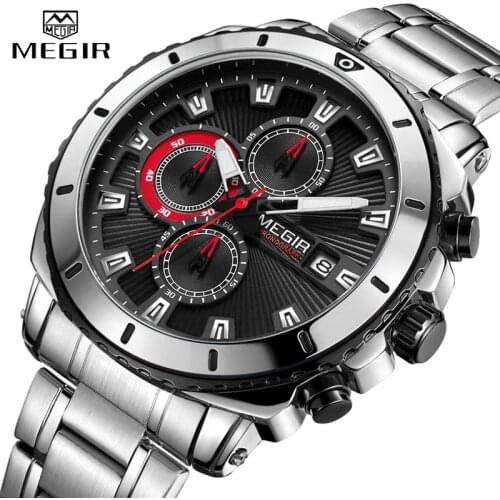 MEGIR Man Business Quartz Watch Men Watches Fashion Stainless Steel Waterproof Chronograph Luxury Mens Analog Sport Wristwatches