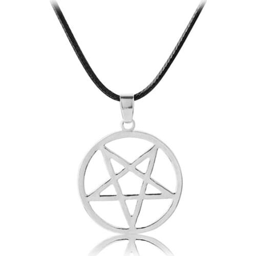 ZRM Fashion Black Butler Necklace Pentacle Pentagram Pendant Lucifer Satan Logo Sign Supernatural Jewelry For Men Women