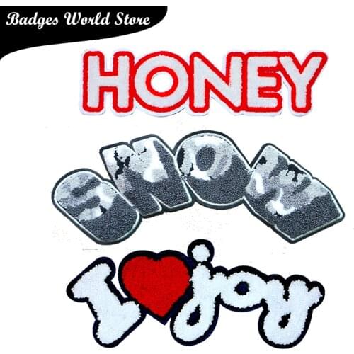 Fashion Letter Snow Honey Chenille Icon Towel Embroidery Applique Patches for Clothing DIY Sew up Badge on the Backpack