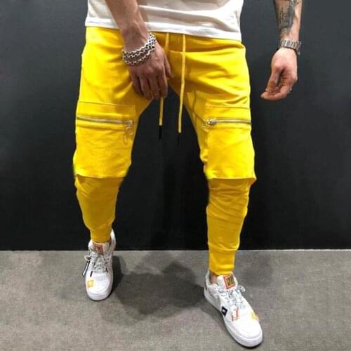 Men Solid Color Big Pockets Patchwork Hip Hop Long Pants Jogging Sports Trousers pants Men Running Pants Legging Gym Trousers