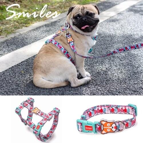Dog Collars Fashion Designer Print Non-Escape Nylon Dog Harness Breakaway Quick Release Pet Harness Vest Walking Lead Adjustable