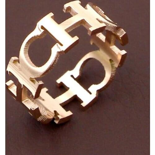 2021 New Luxury High Quality Jewelry Stainless Steel Hollowed Cut Letter CH Ring For Woman Man Unisex Wedding Lover Ring Jewelry