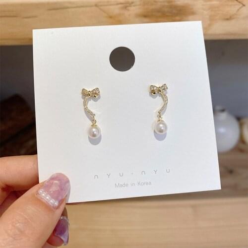 New Design Fashion Korea Jewelery Pearl Bowknot Exquisite Cute Drop Earrings for Woman Holiday Party Daily Elegant Earring